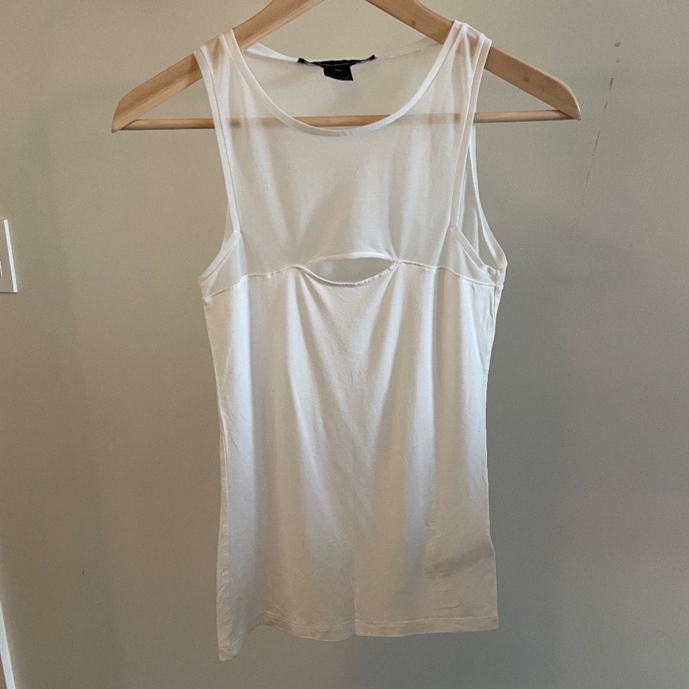 French Connection White Half Sheer Tank Top